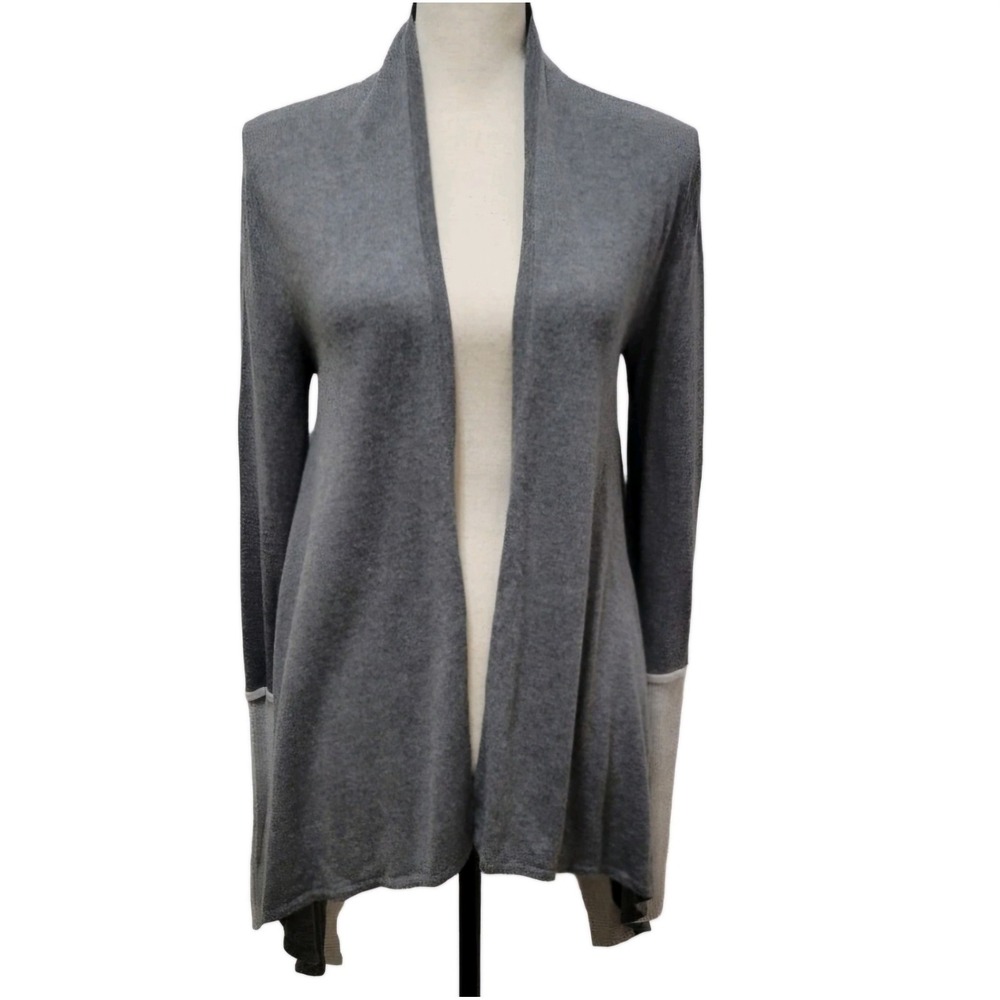 Central Park West Wool Cashmere Cardigan Gray Colorblock Waterfall Women's L